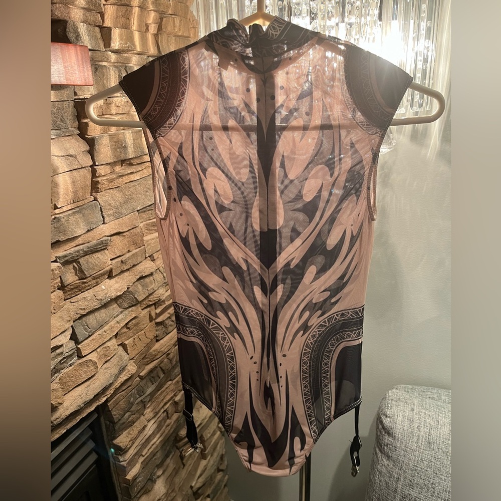 Club Exx Dollskill sheer beige tan nude and black bodysuit